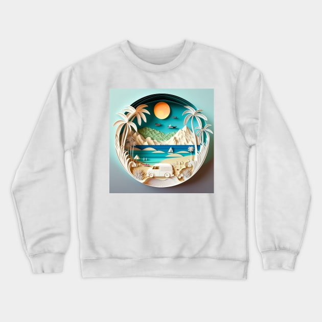 3D Effect Papercut Art - Beach Scene Crewneck Sweatshirt by TheArtfulAI